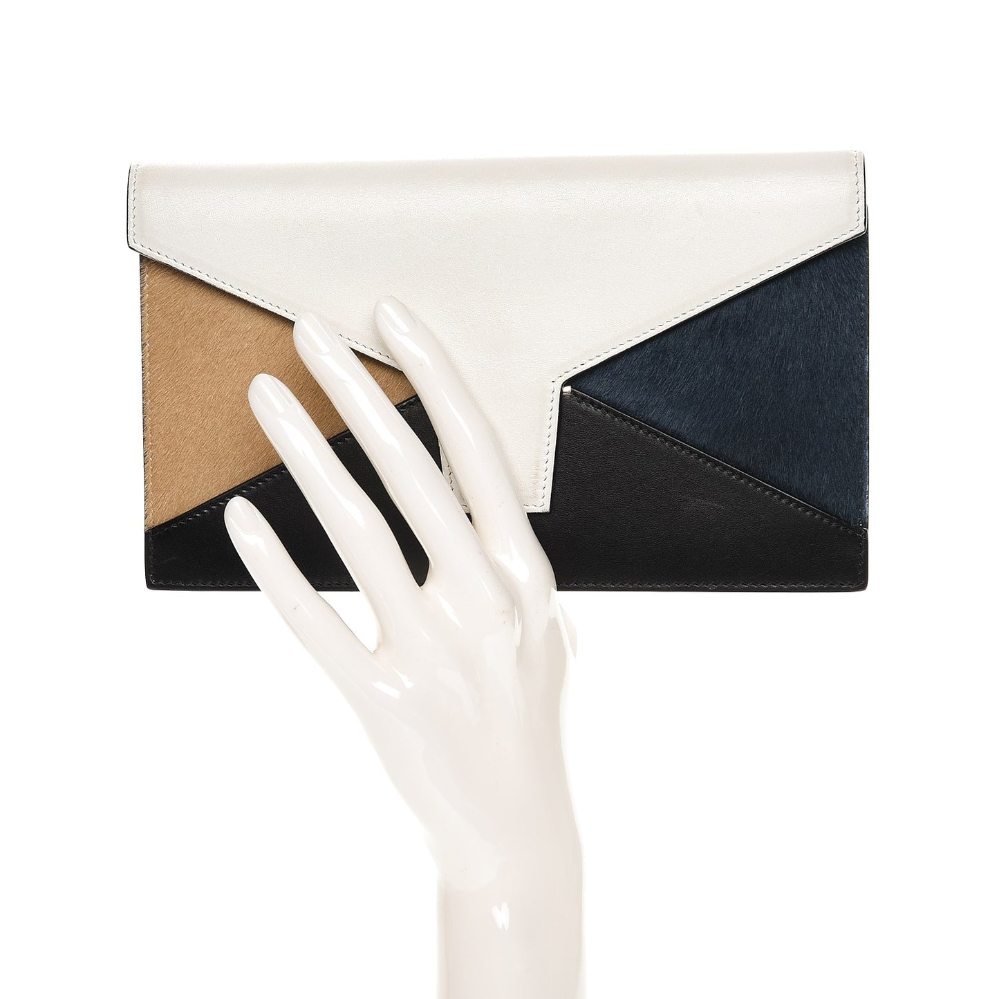 Pony Hair Calfskin Diamond Clutch Wallet White