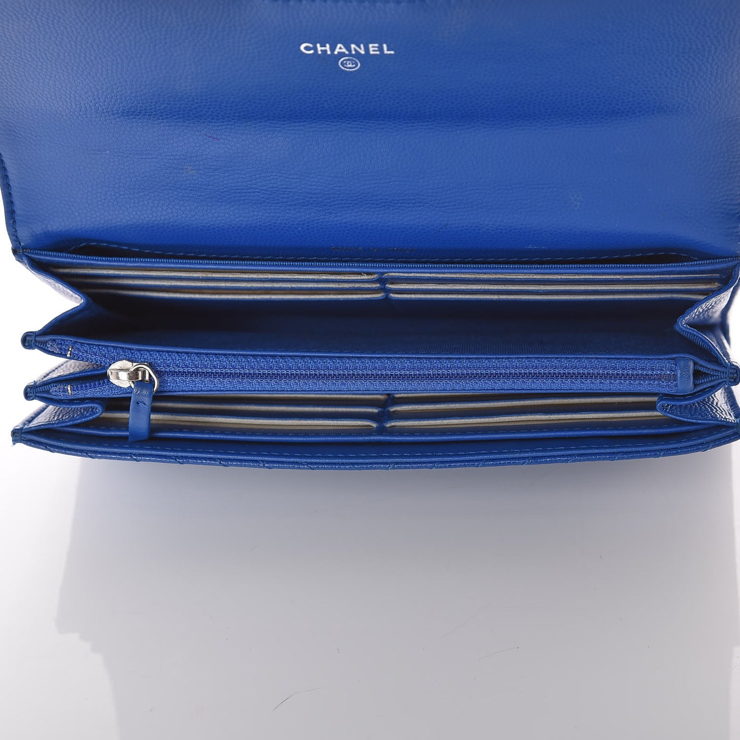 Caviar Chevron Quilted Large Flap Wallet Bright Blue