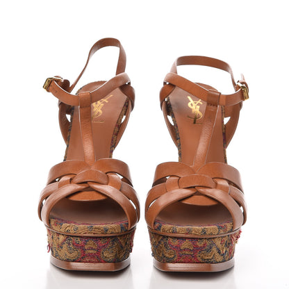 Saint Laurent Calfskin Tapestry Marrakech Tribute 105 Platform Sandals 40.5 Ambra Sapphire 2 of 13