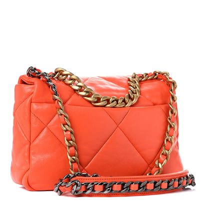 Chanel Goatskin Quilted Medium Chanel 19 Flap Orange 3 of 15