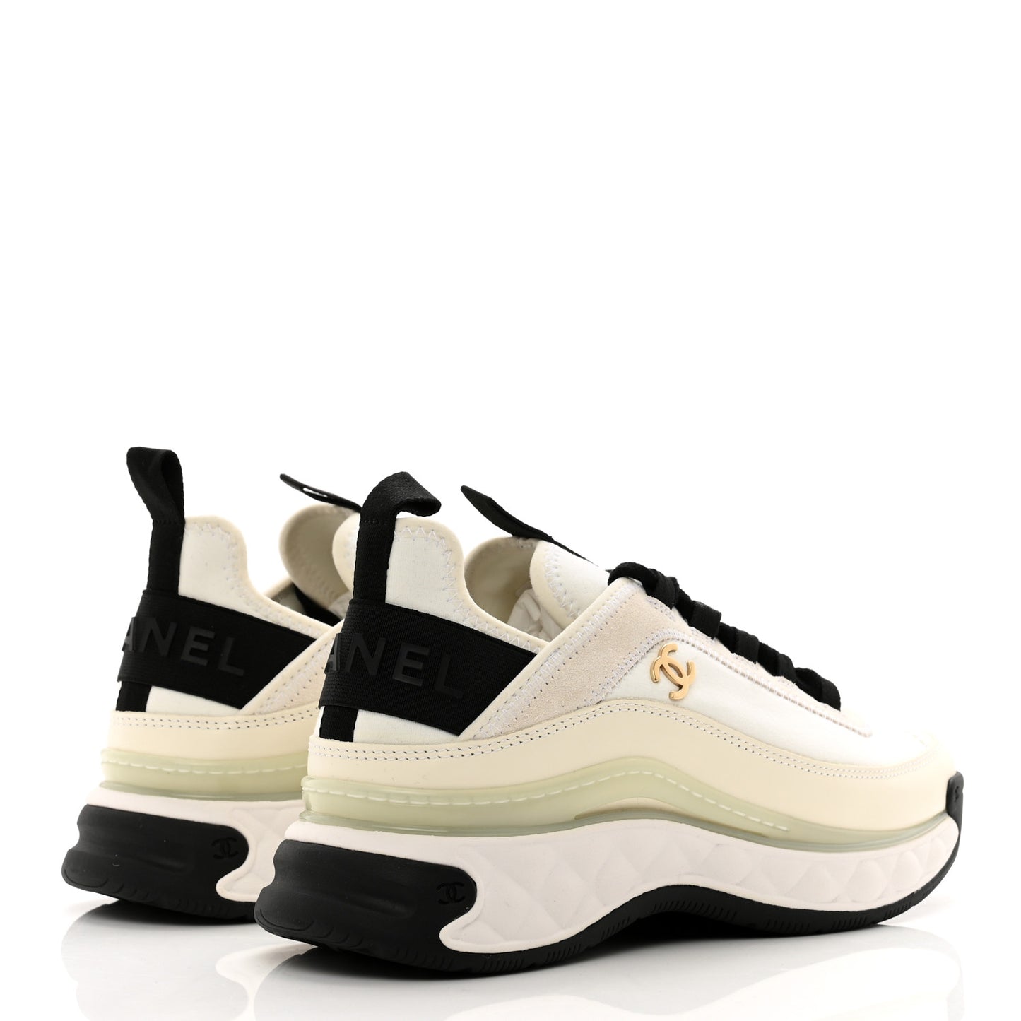 Fabric Suede Calfskin CC Sneakers 37 Ivory Black