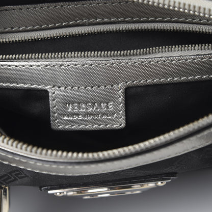Versace Saffiano Crocodile Embossed Calfskin Nylon Madonna Satchel Black Silver 6 of 11
