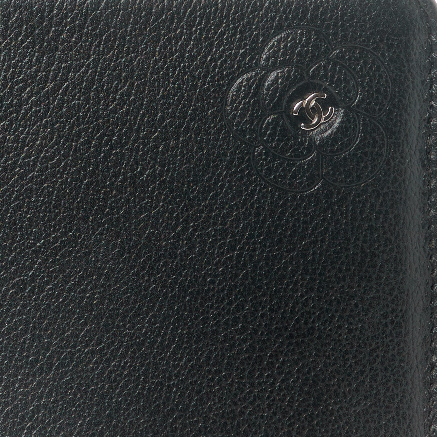 Chanel Goatskin Camellia Embossed Zip Around Organizer Wallet Black 10 of 10