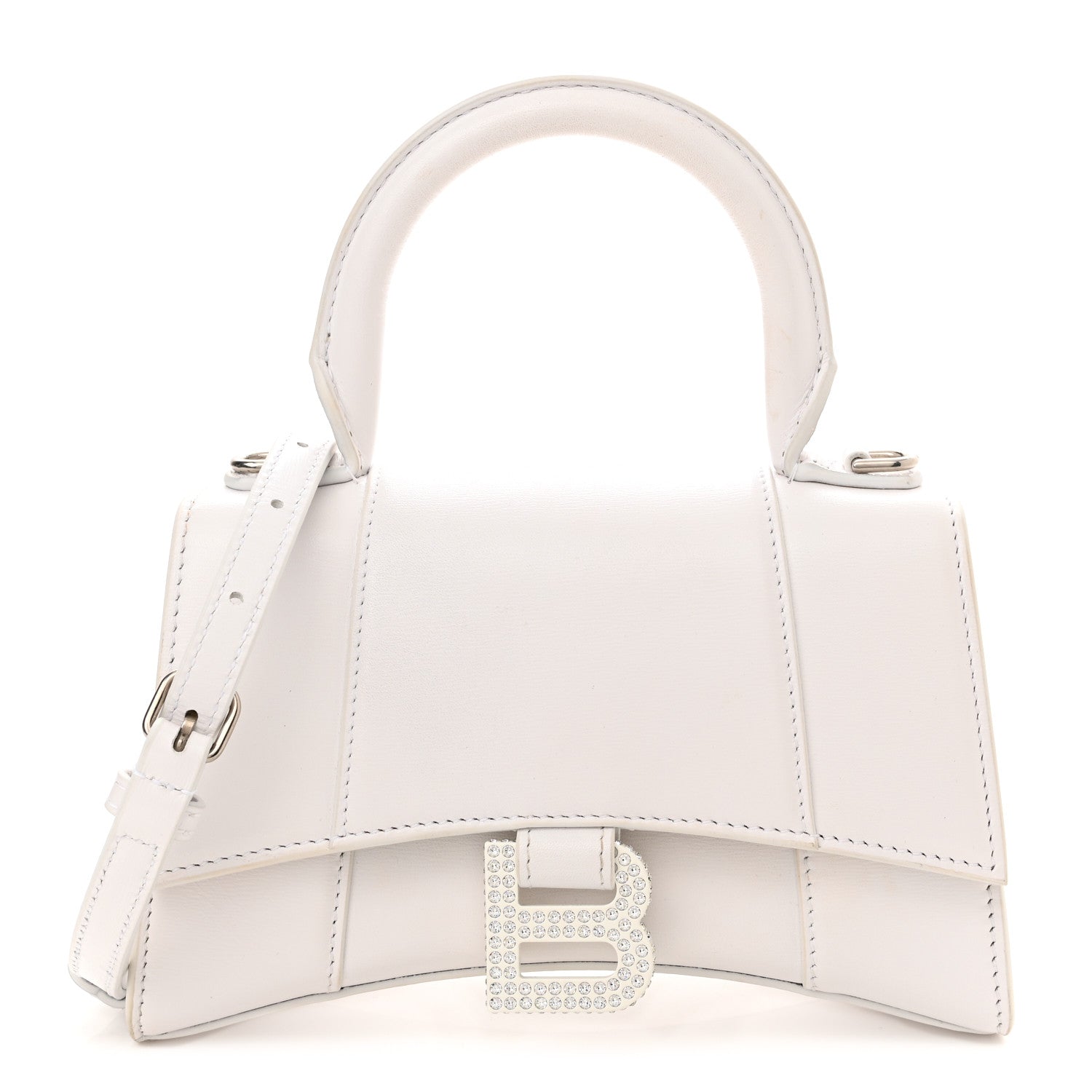 Balenciaga Shiny Box Calfskin Strass Hourglass Top Handle Bag XS White 1 of 10