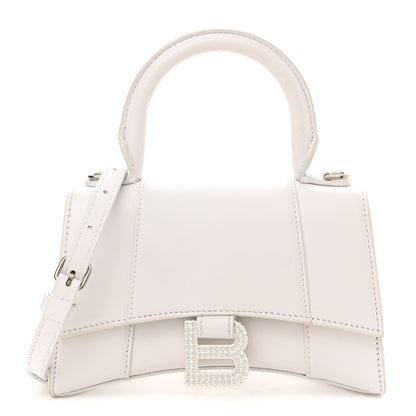 Balenciaga Shiny Box Calfskin Strass Hourglass Top Handle Bag XS White 1 of 10