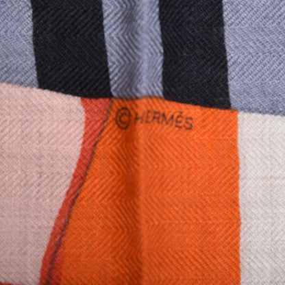 Hermes Cashmere Silk Cheval A La Couverture Shawl 140 Naturel Rouge Brique 6 of 6