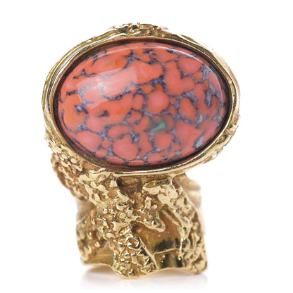 Saint Laurent Glass Cabochon Arty Ovale Ring 6 Gold Coral 1 of 6