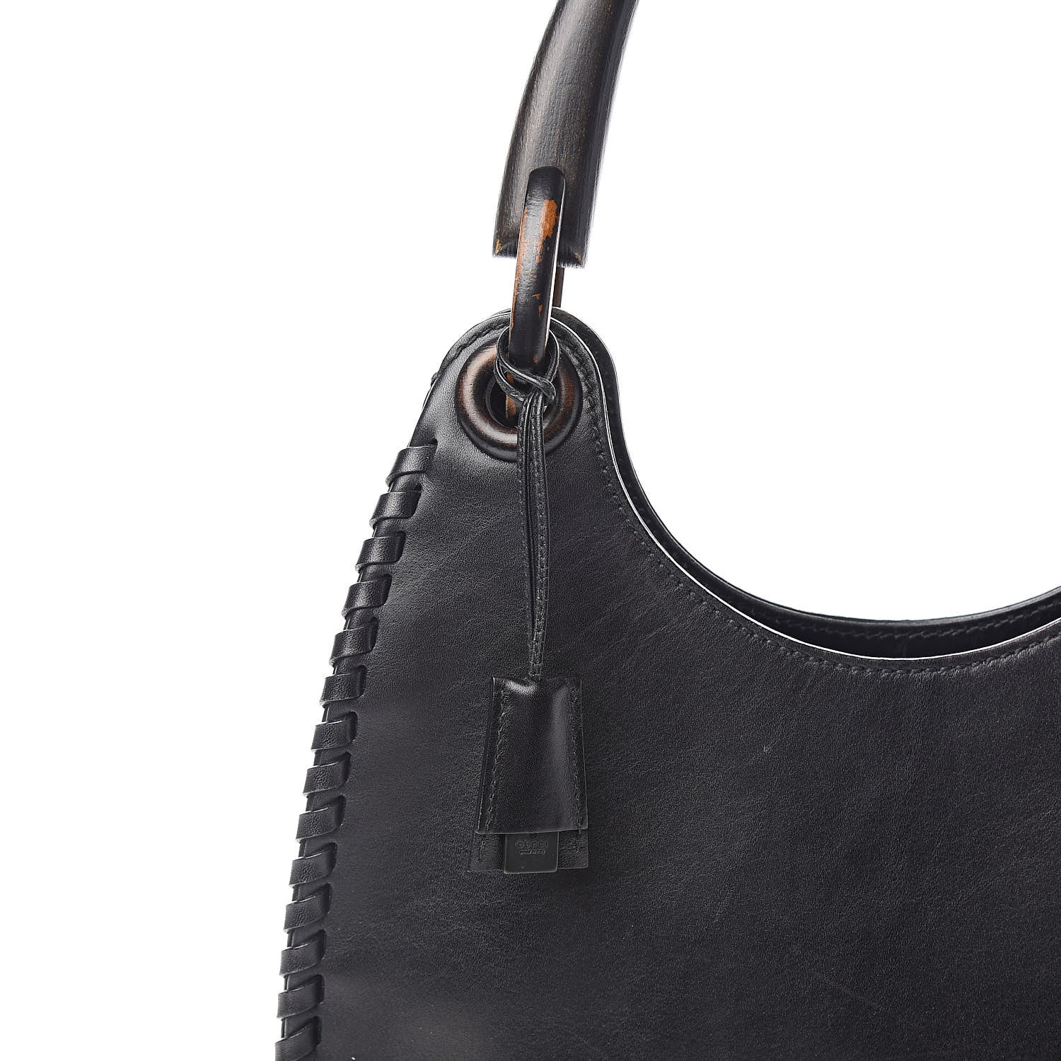 Gucci Calfskin Whipstitch Wooden Handle Small Hobo Black 11 of 11