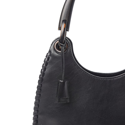Gucci Calfskin Whipstitch Wooden Handle Small Hobo Black 11 of 11