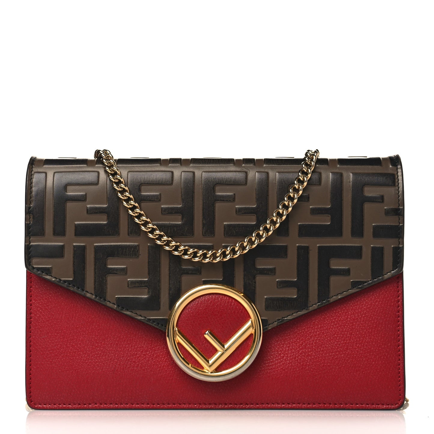Vitello Cruise F is Fendi FF 1974 Embossed Medium Envelope Wallet On Chain Fragola Maya Black