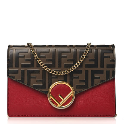 Fendi Vitello Cruise F is Fendi FF 1974 Embossed Medium Envelope Wallet On Chain Fragola Maya Black 1 of 11
