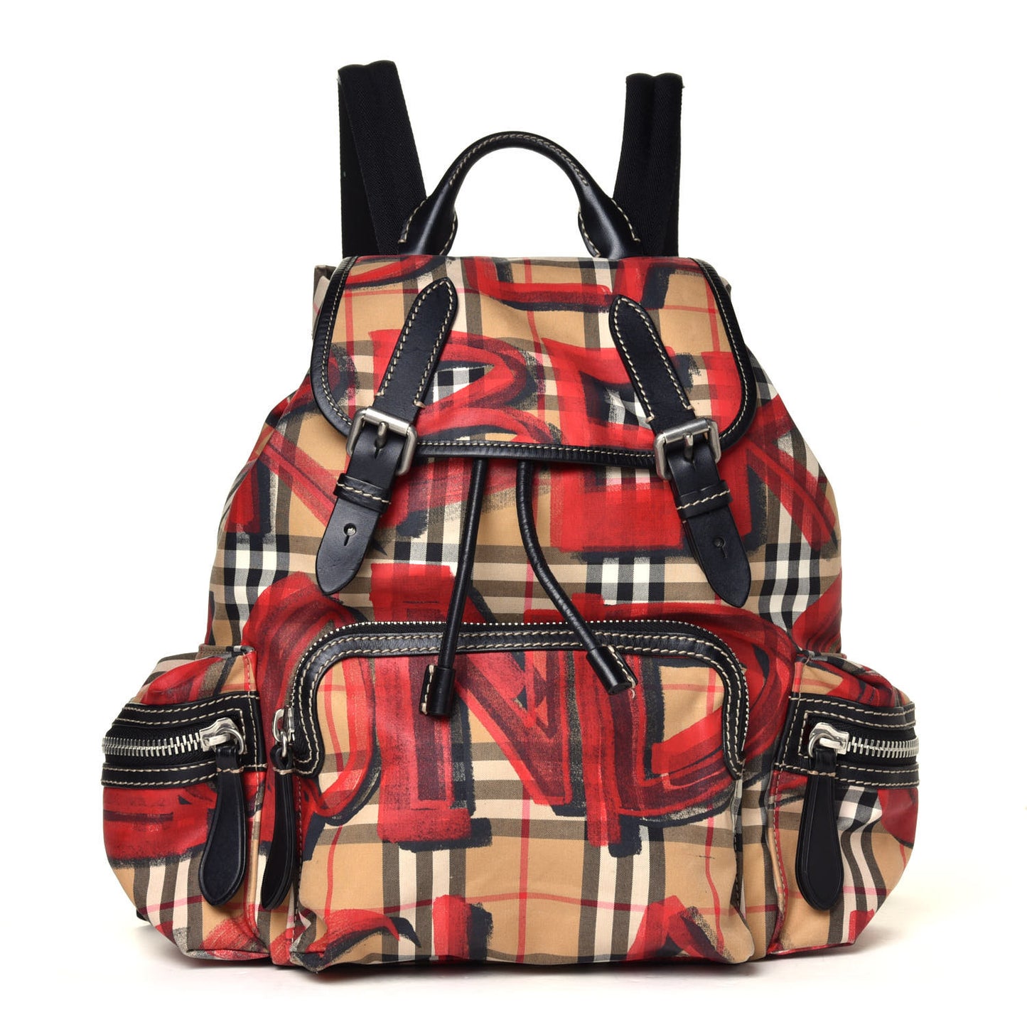Vintage Check Graffiti Print Medium Rucksack Backpack Antique Yellow Red