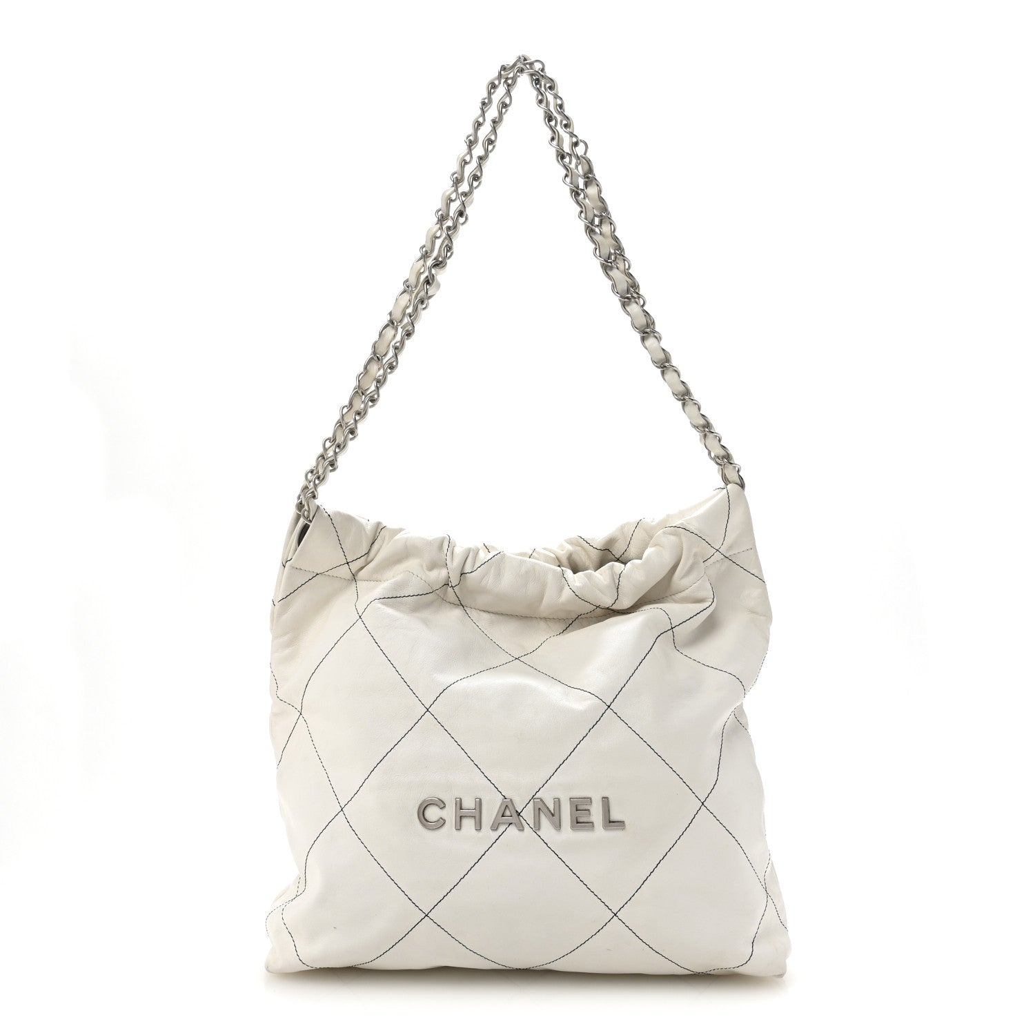 Chanel Shiny Calfskin Quilted Small Chanel 22 White Black 1 of 15