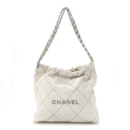 Chanel Shiny Calfskin Quilted Small Chanel 22 White Black 1 of 15