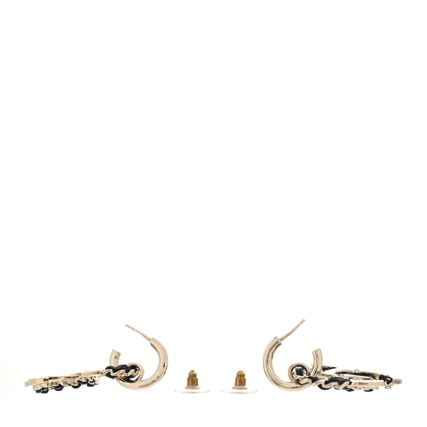 Lambskin Chain CC Drop Earrings Black Gold