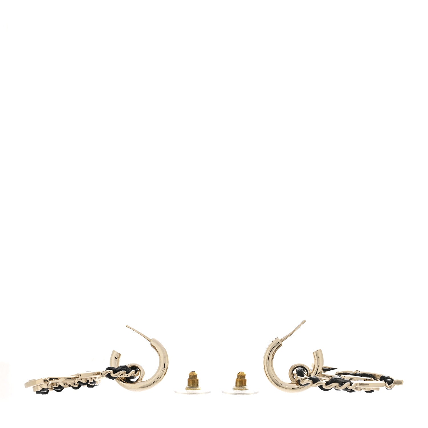Chanel Lambskin Chain CC Drop Earrings Black Gold 3 of 4