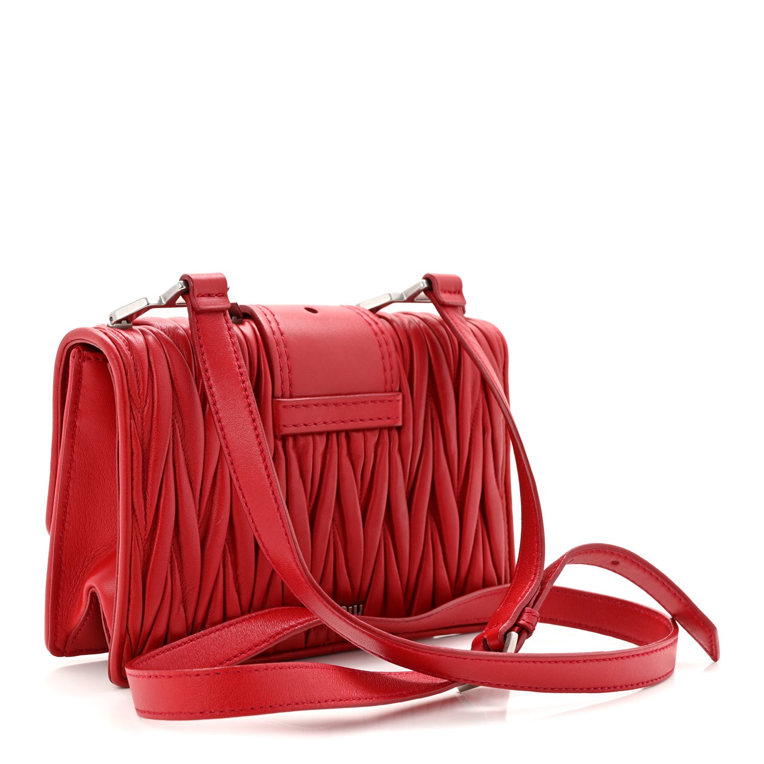 Miu Miu Nappa Matelasse Madras Crystal Embellished Shoulder Bag Fuoco 3 of 10