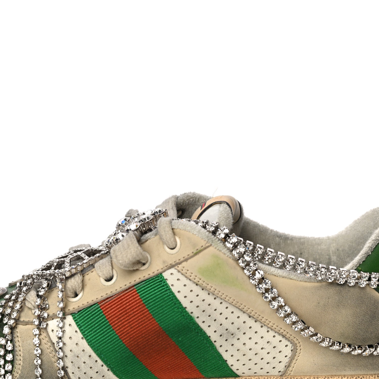 Gucci Nubuck Calfskin Web Removable Crystals Mens Screener Sneakers 9 Dusty Milk New Mystic White 4 of 27