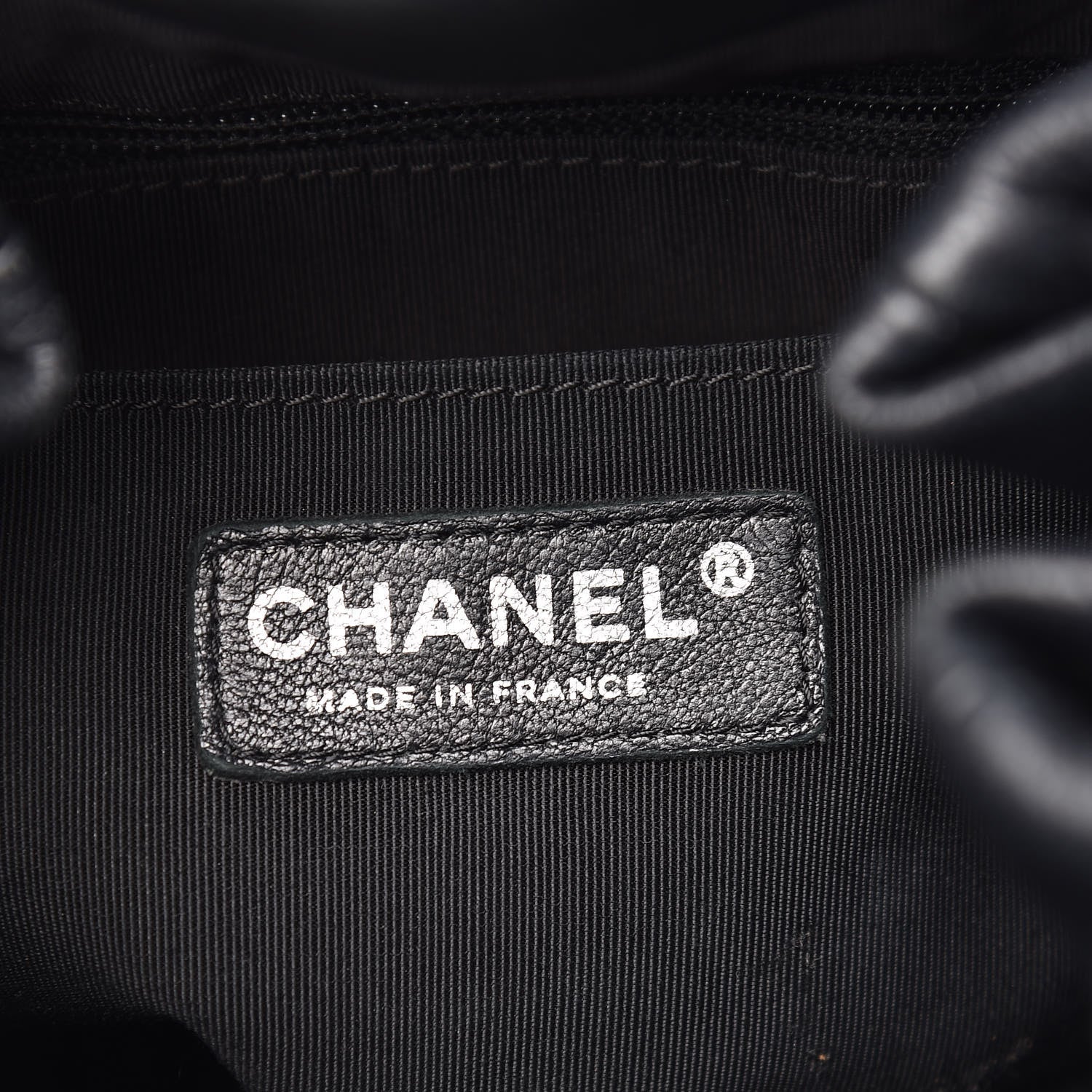 Chanel Deerskin Chevron Small CC Chain Bucket Drawstring Bag Black 6 of 9