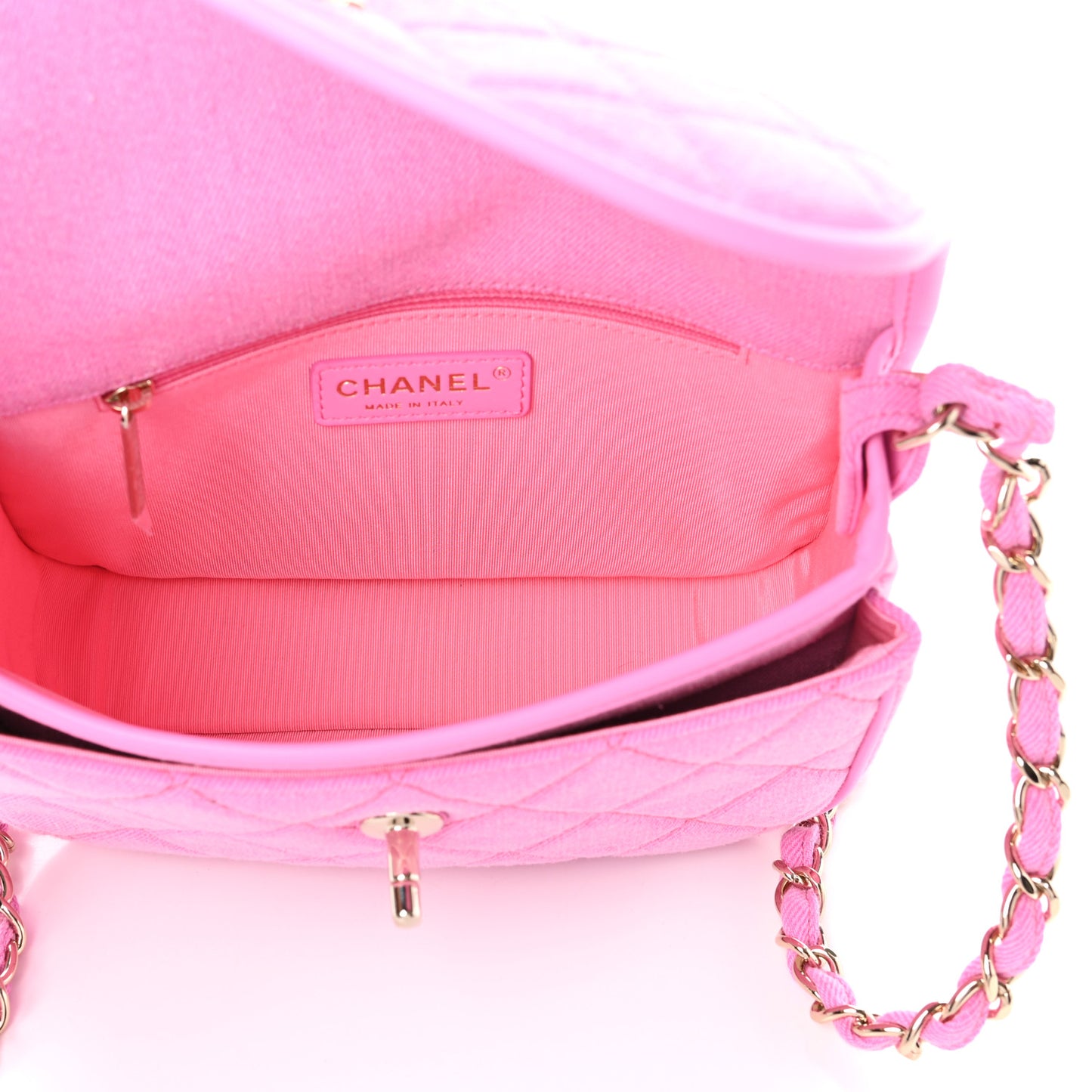 Denim Quilted Small Messenger Flap Neon Pink