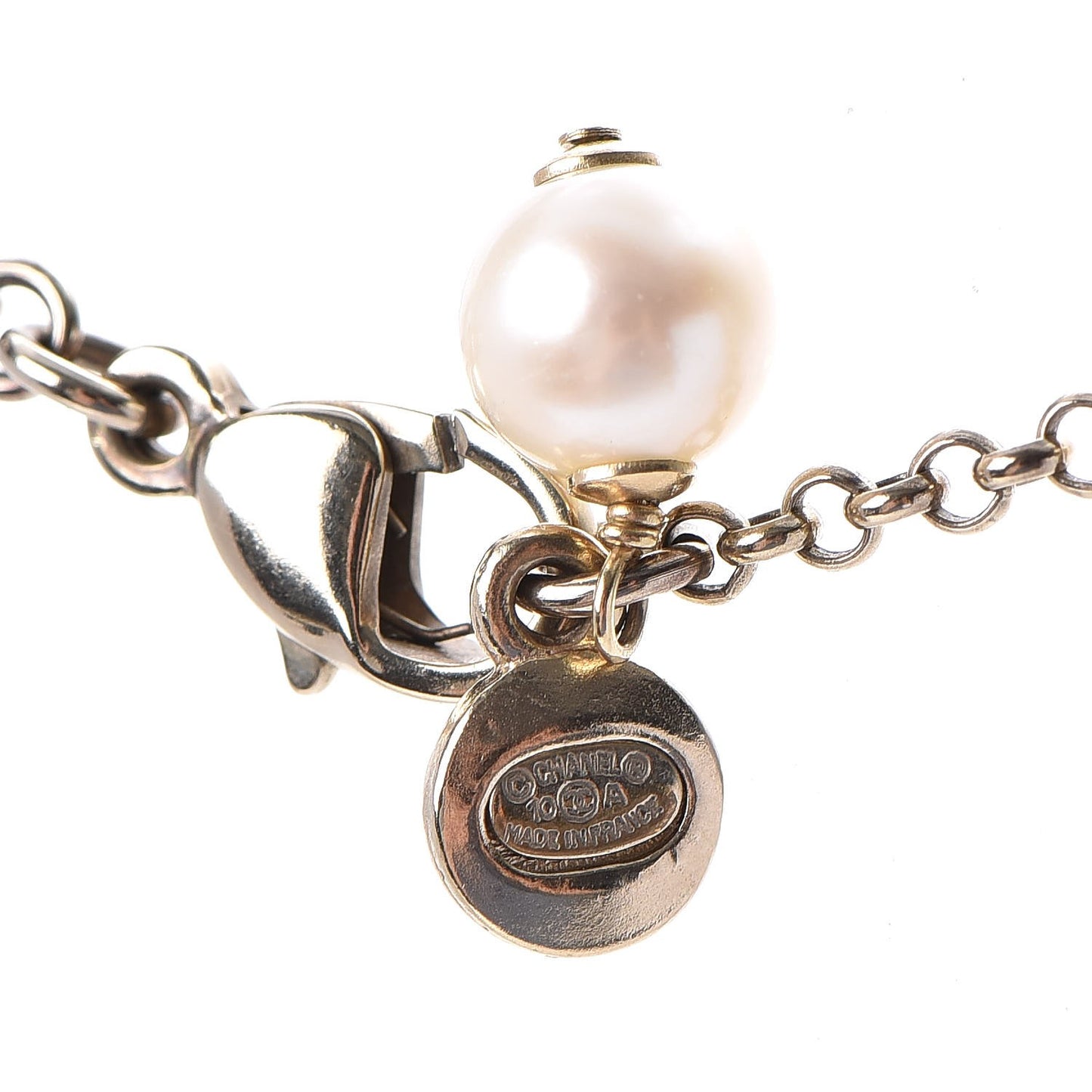 Pearl Crystal CC Drop Necklace Gold