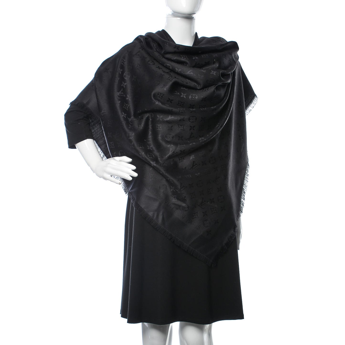 Silk Wool Monogram Shawl Black
