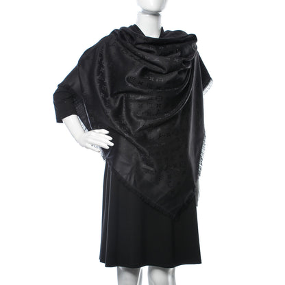 Louis Vuitton Silk Wool Monogram Shawl Black 2 of 4