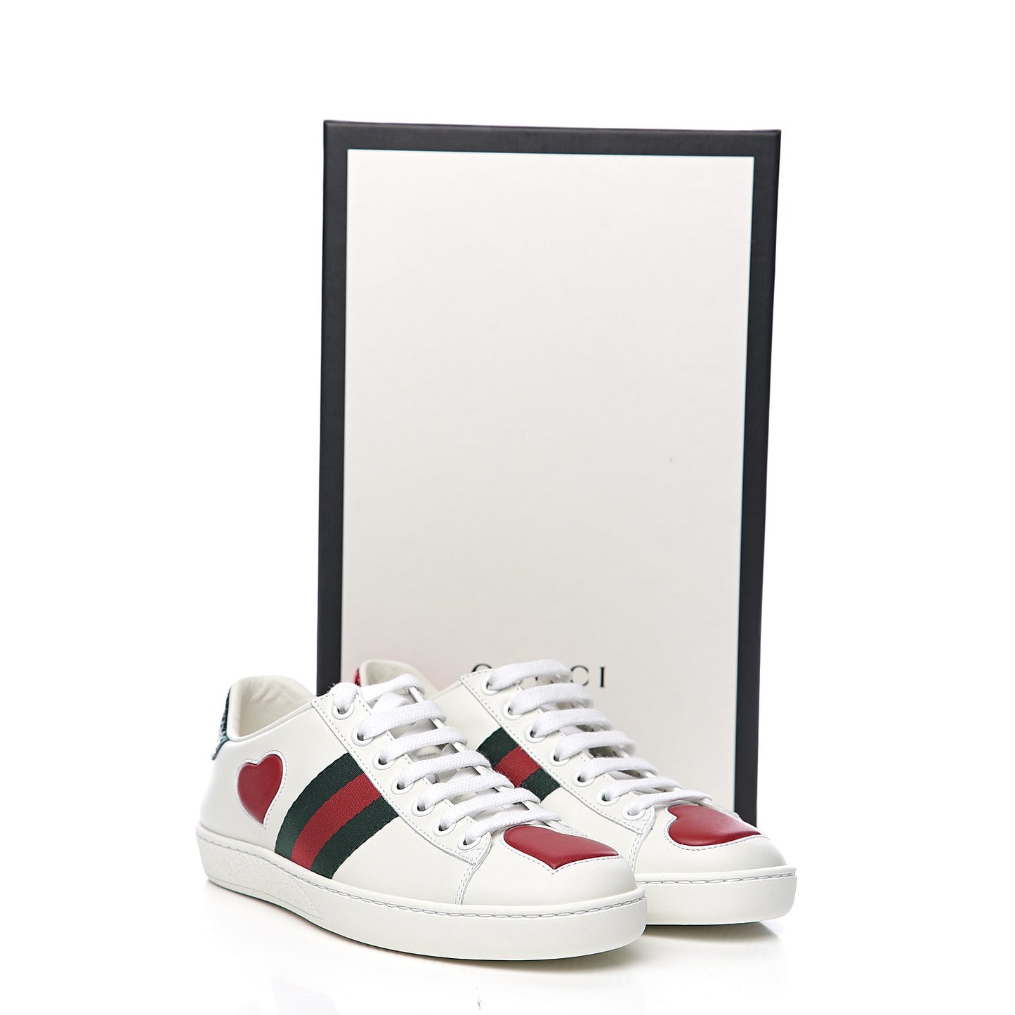 Calfskin Ayers Web Heart Embroidered Womens Ace Sneakers 34 White