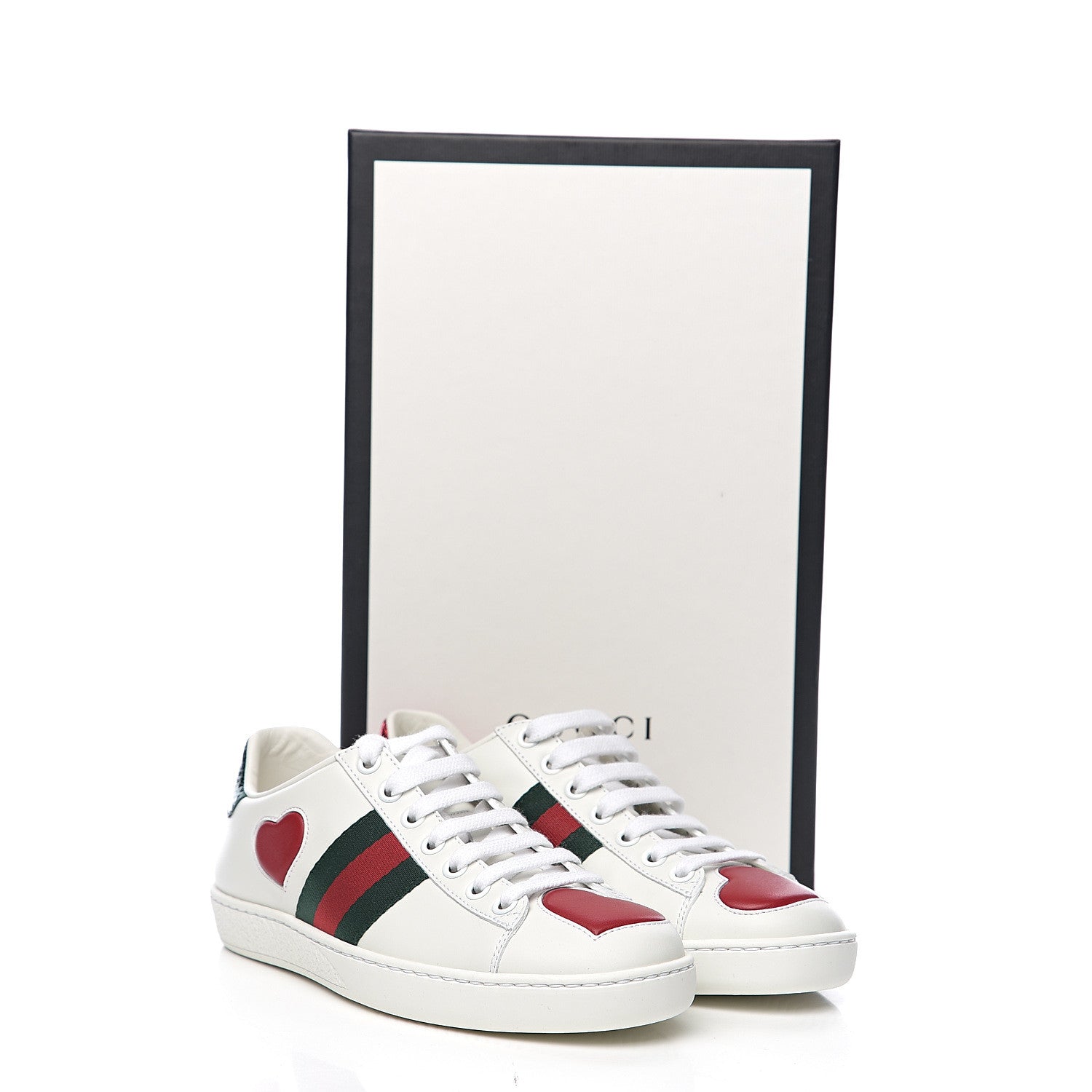 Gucci Calfskin Ayers Web Heart Embroidered Womens Ace Sneakers 34 White 9 of 9