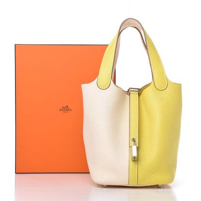 Hermes Taurillon Clemence Casaque Picotin Lock 18 PM Lime Nata 10 of 10