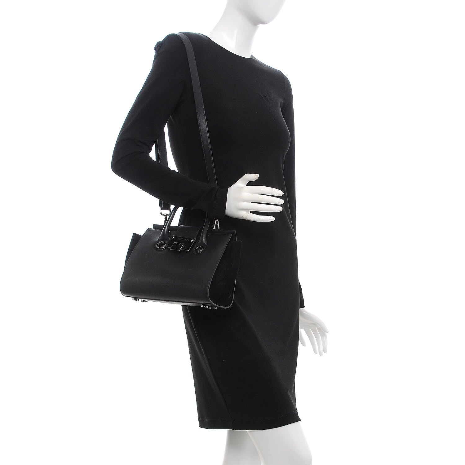 Jimmy Choo Calfskin Suede Small Riley Tote Black 290595 – FASHIONPHILE