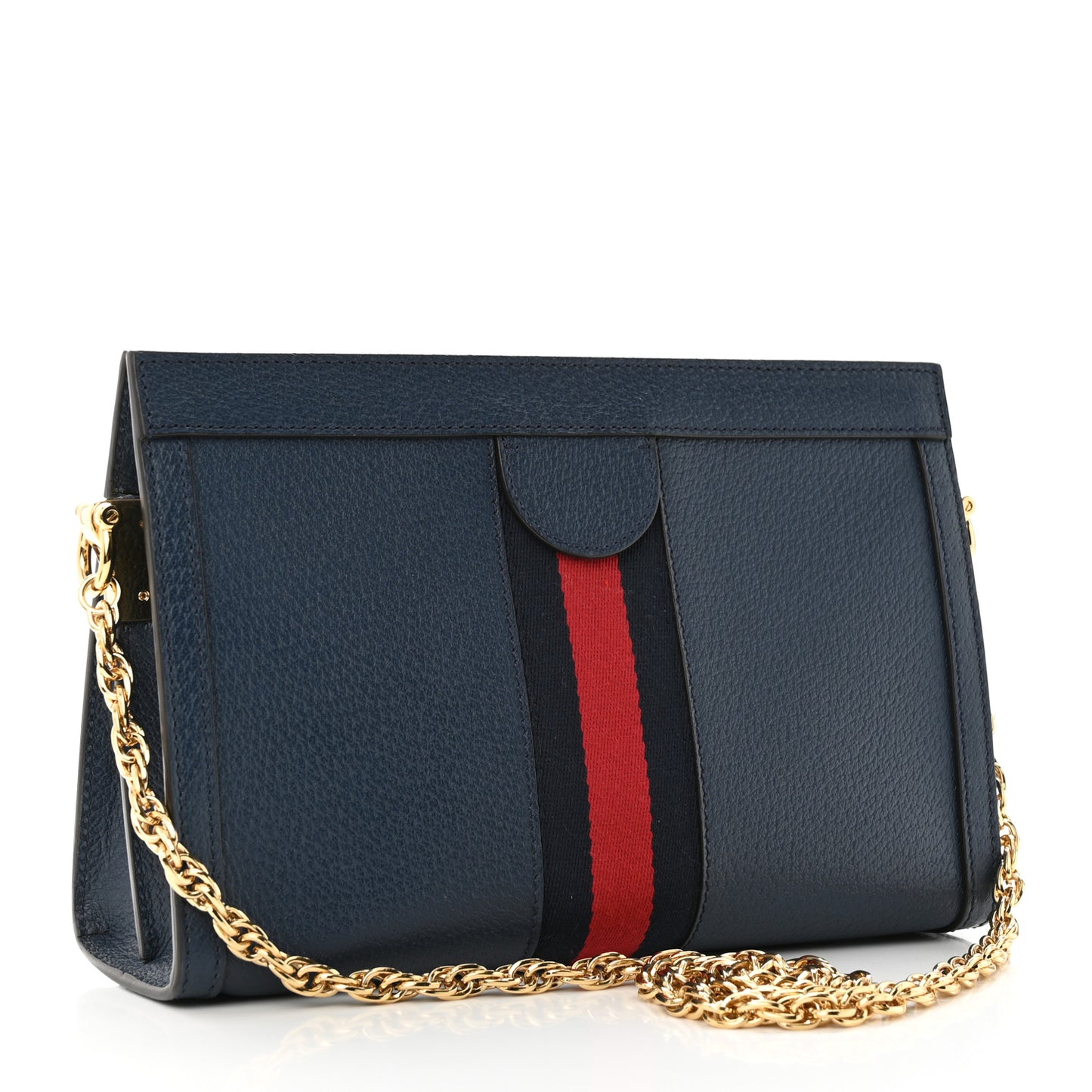 Textured Calfskin Web Small Ophidia Chain Shoulder Bag Blue Agata