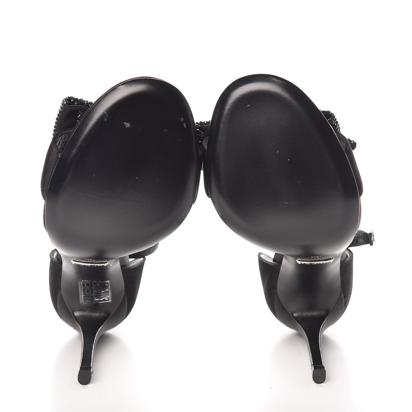 Satin Crystal Bow Sandals 35 Black