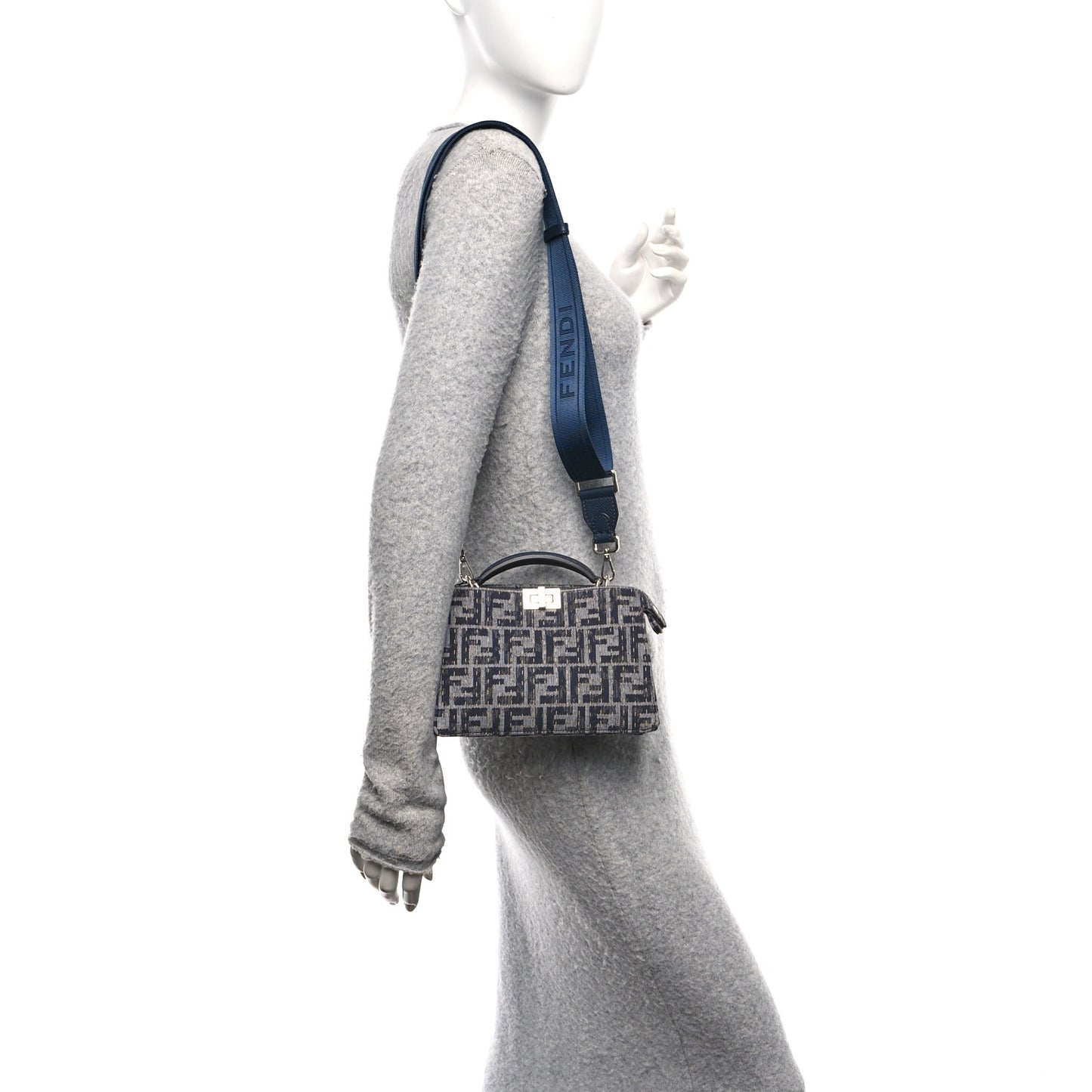 Chenille Vitello Seta FF Peekaboo I See U X Cross Satchel Blue Notte