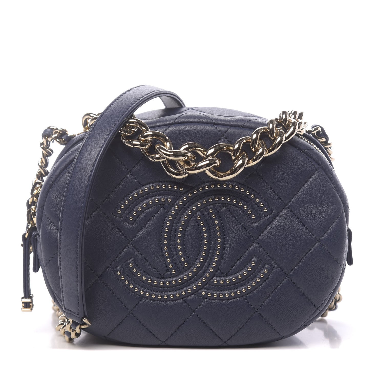 Lambskin Quilted Studded Camera Case Navy