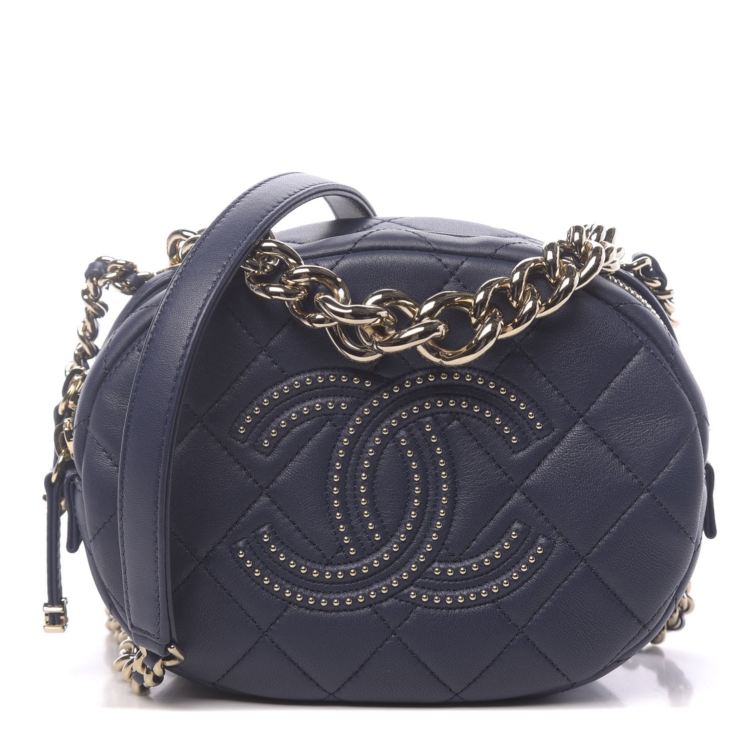 Chanel Lambskin Quilted Studded Camera Case Navy 1 of 11
