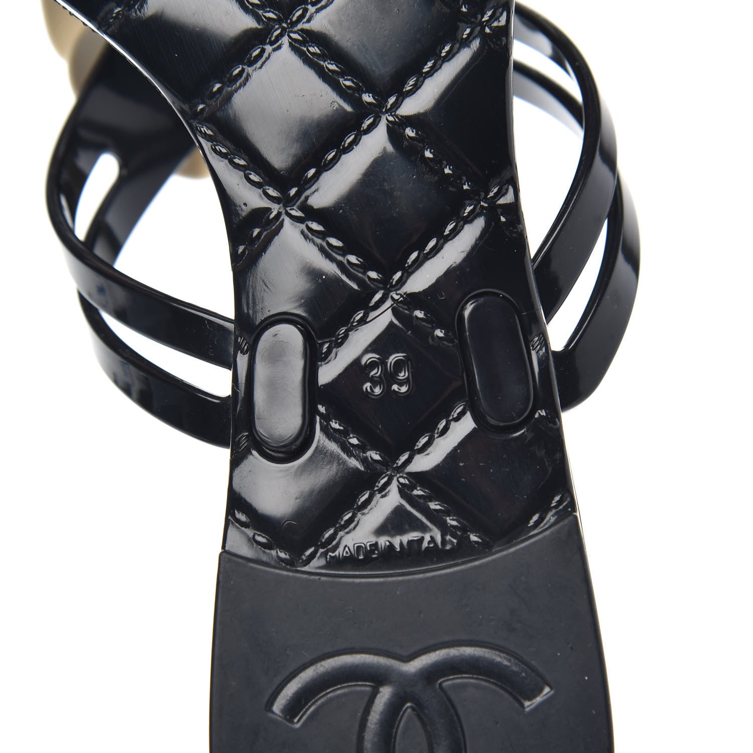 Chanel Jelly Camellia Thong Sandals 39 Black Ivory 7 of 9