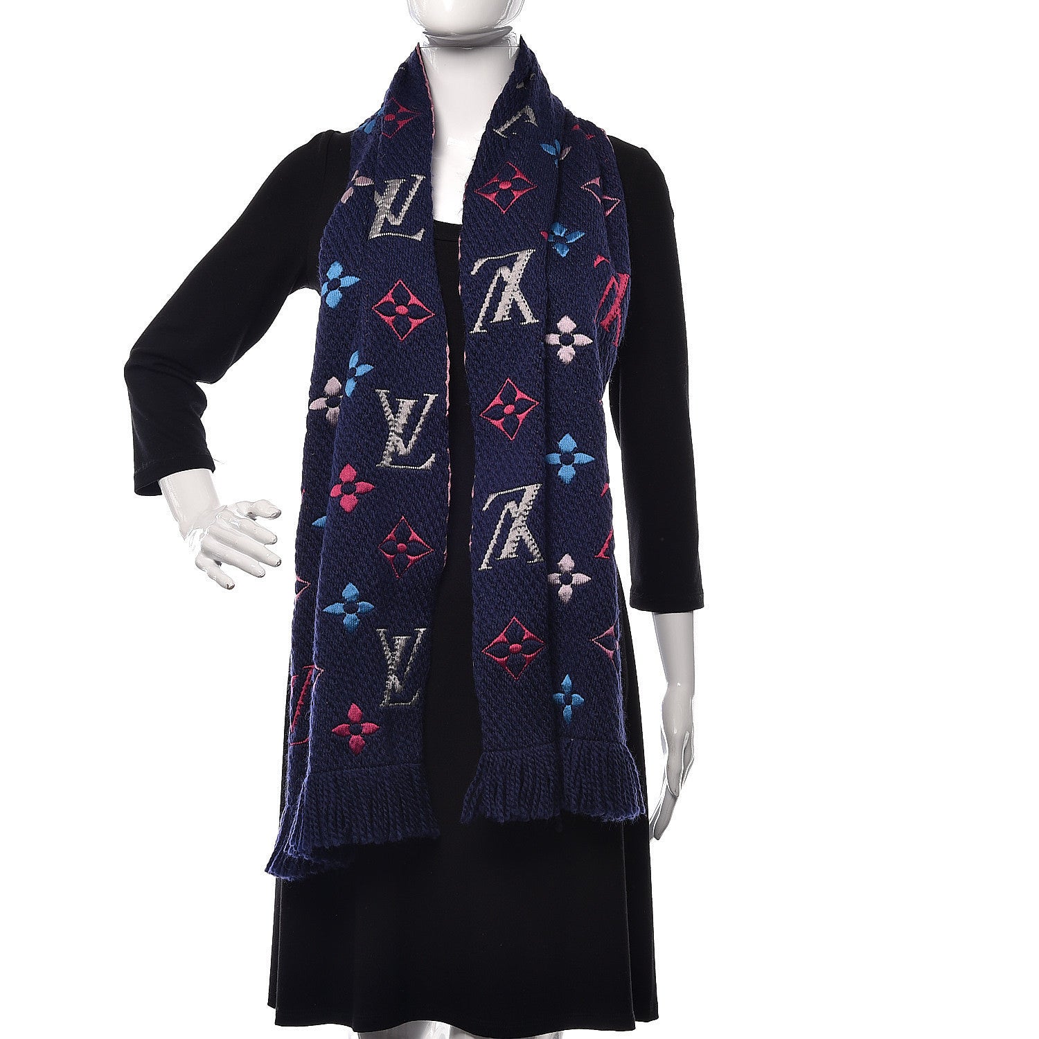 Louis Vuitton Wool Silk Rainbow Logomania Scarf Navy 3 of 4