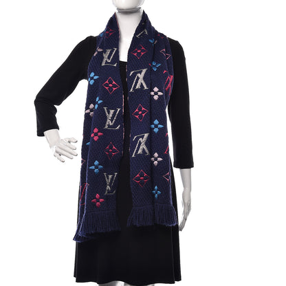 Louis Vuitton Wool Silk Rainbow Logomania Scarf Navy 3 of 4