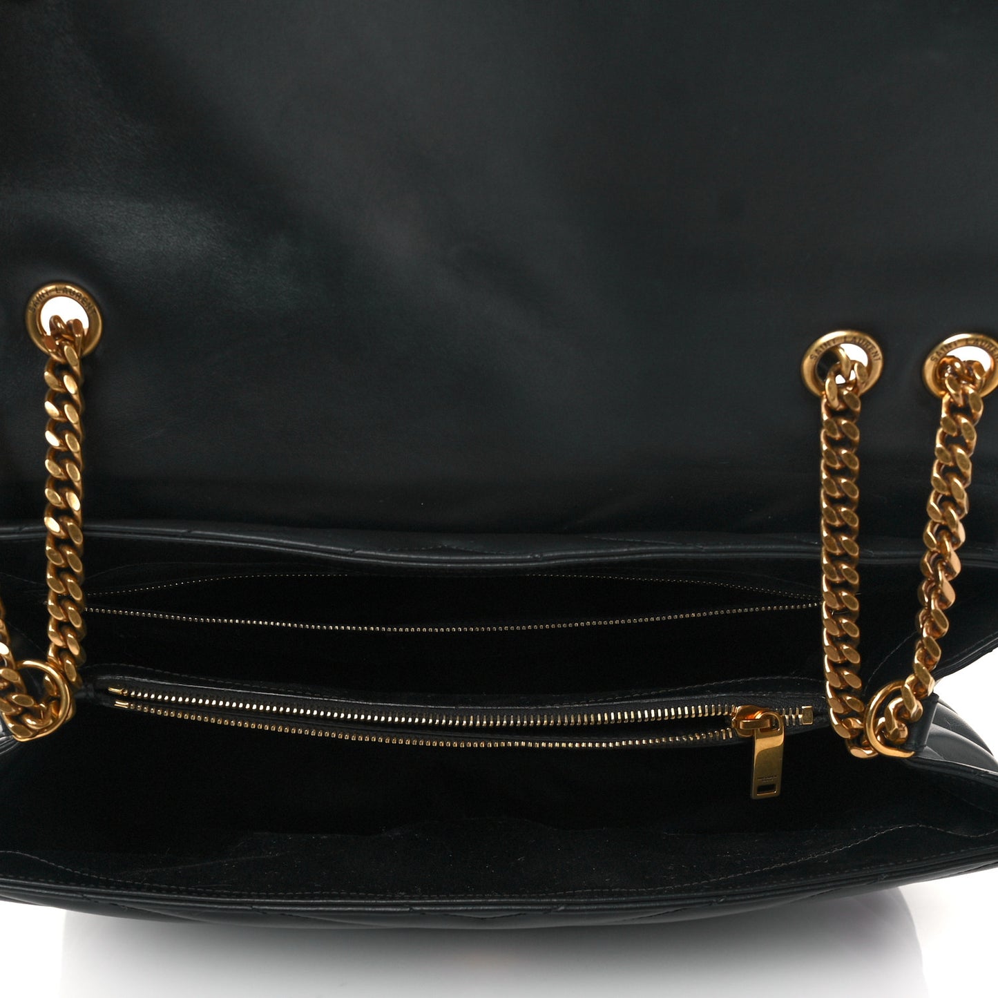 Calfskin Y Quilted Monogram Large Loulou Chain Satchel Black