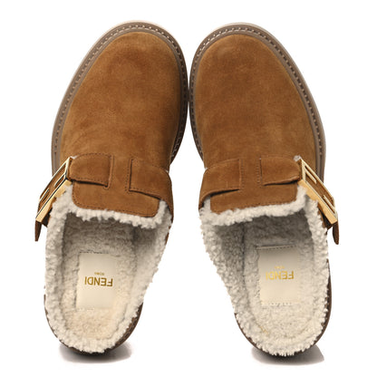 Fendi Suede Shearling Clogs 36.5 Caramello Latte 2 of 9