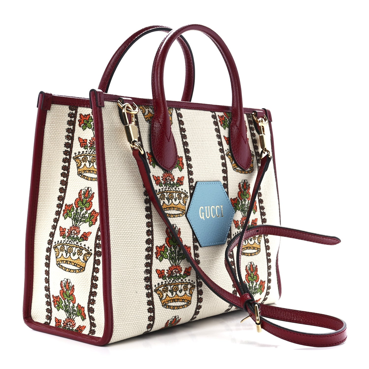 Gucci Canvas Jacquard Calfskin 100 Centennial Music Small Tote Bag Ivory Red 3 of 11