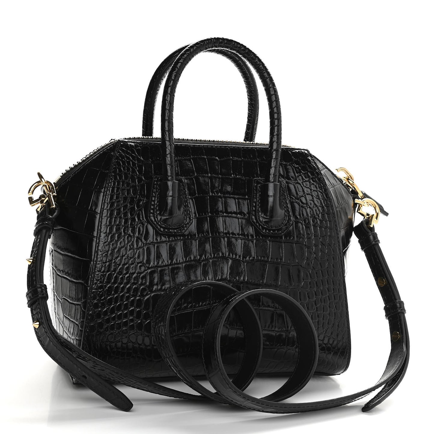 Calfskin Crocodile Embossed Mini Antigona Black