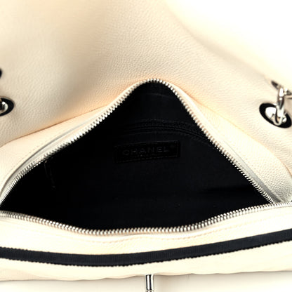 Chanel Caviar Grosgrain Quilted Top Handle CC Flap Beige Black 9 of 13