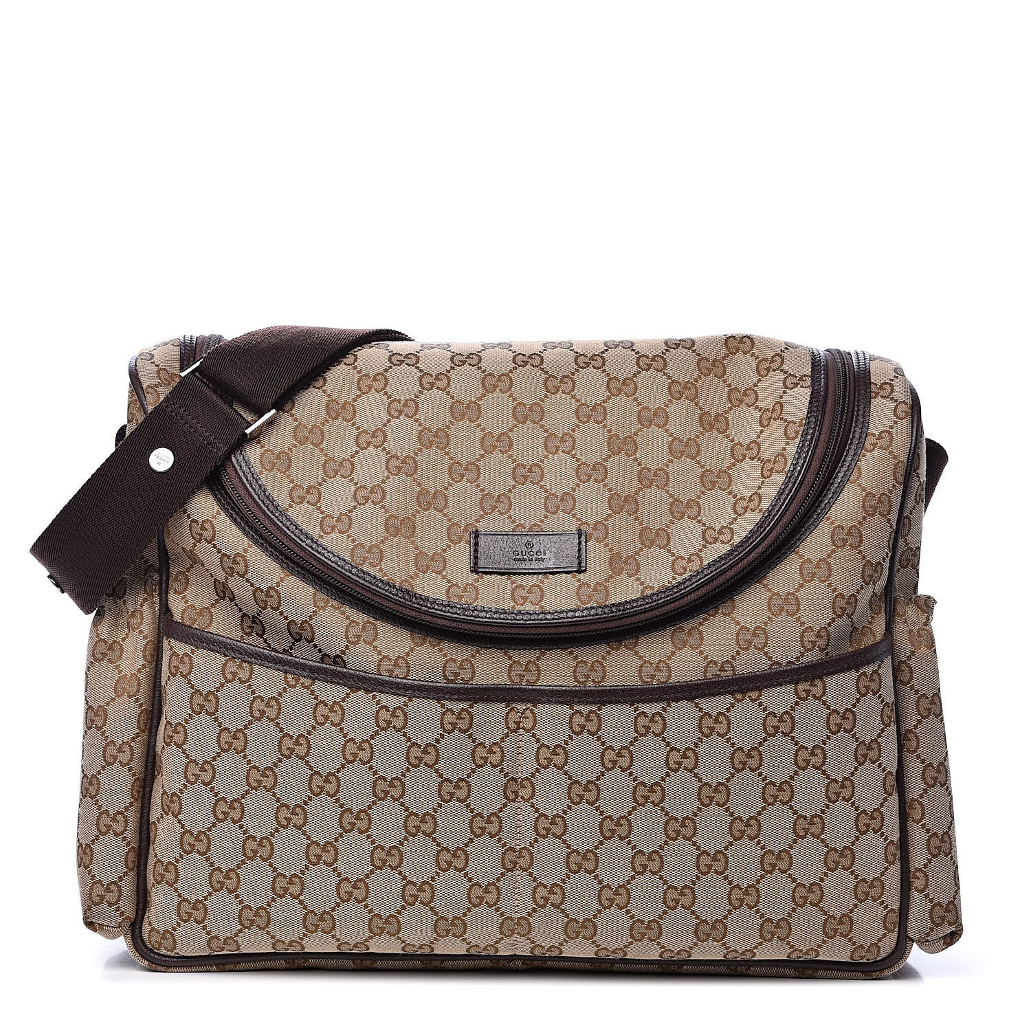 Gucci Monogram Natural Pigskin Large Diaper Bag Beige Ebony Cocoa Dark Chocolate 1 of 14