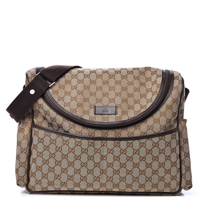 Gucci Monogram Natural Pigskin Large Diaper Bag Beige Ebony Cocoa Dark Chocolate 1 of 14