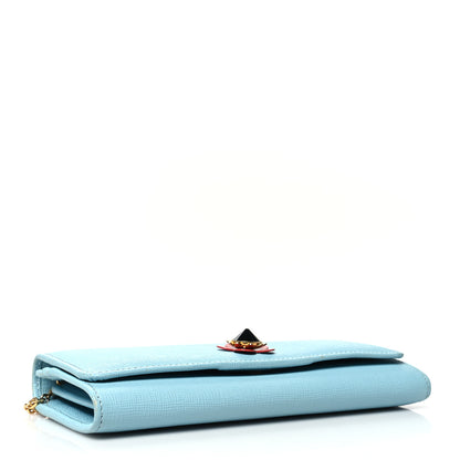 Fendi Vitello Elite Flowerland Continental Wallet On Chain Blue 3 of 11