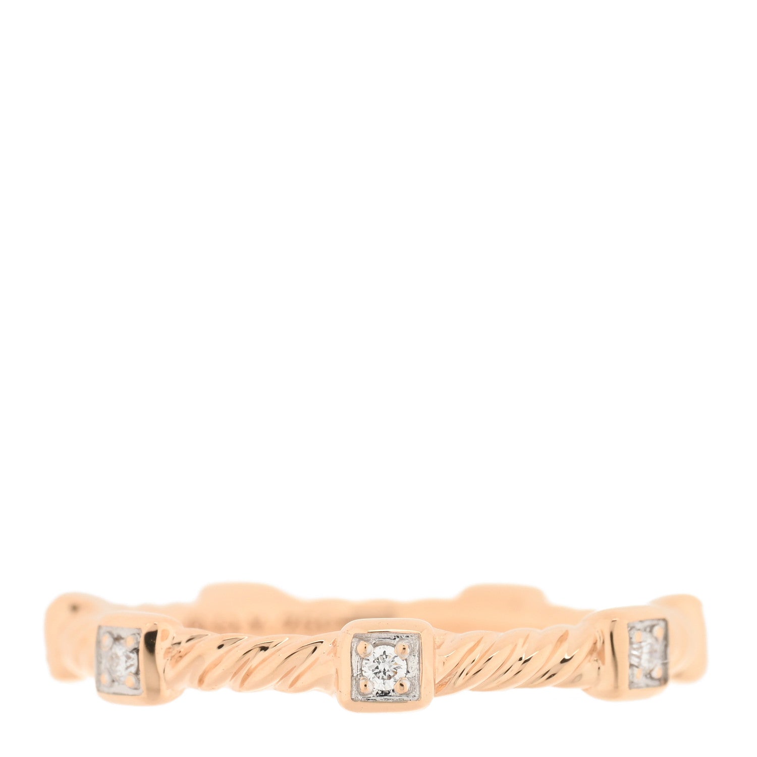 David Yurman 18K Rose Gold Diamond Paveflex 2mm Stackable Band Ring 48 4.5 1 of 4