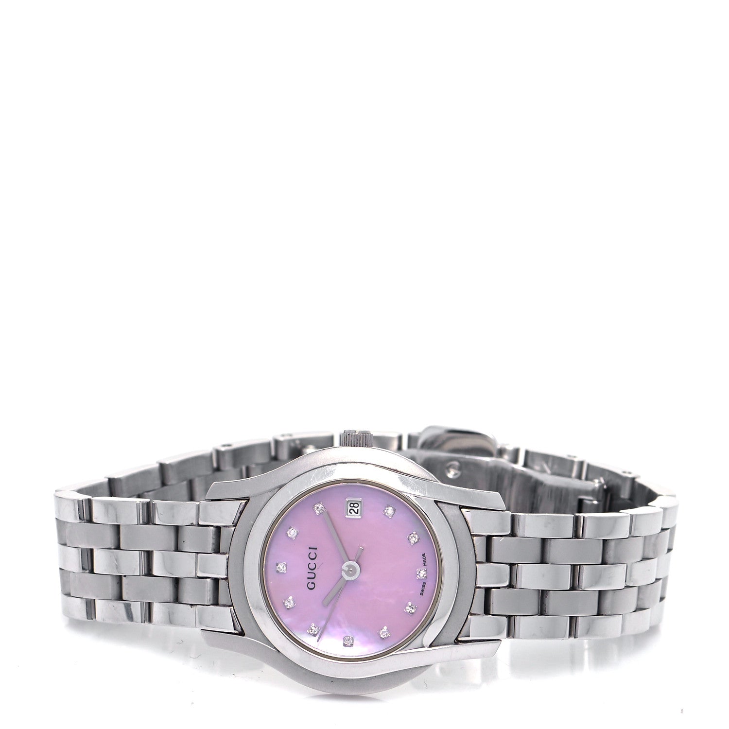 Gucci Stainless Steel Diamond Pink Mother of Pearl 27mm 5500L Quartz Watch 2 of 4