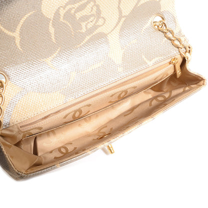 Chanel Woven Straw Camellia Print Medium Single Flap 5 of 8
